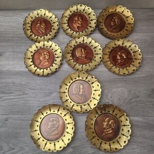 Vintage Brass Copper Classical Composer Wall Plaques Bach Beethoven Chopin Music